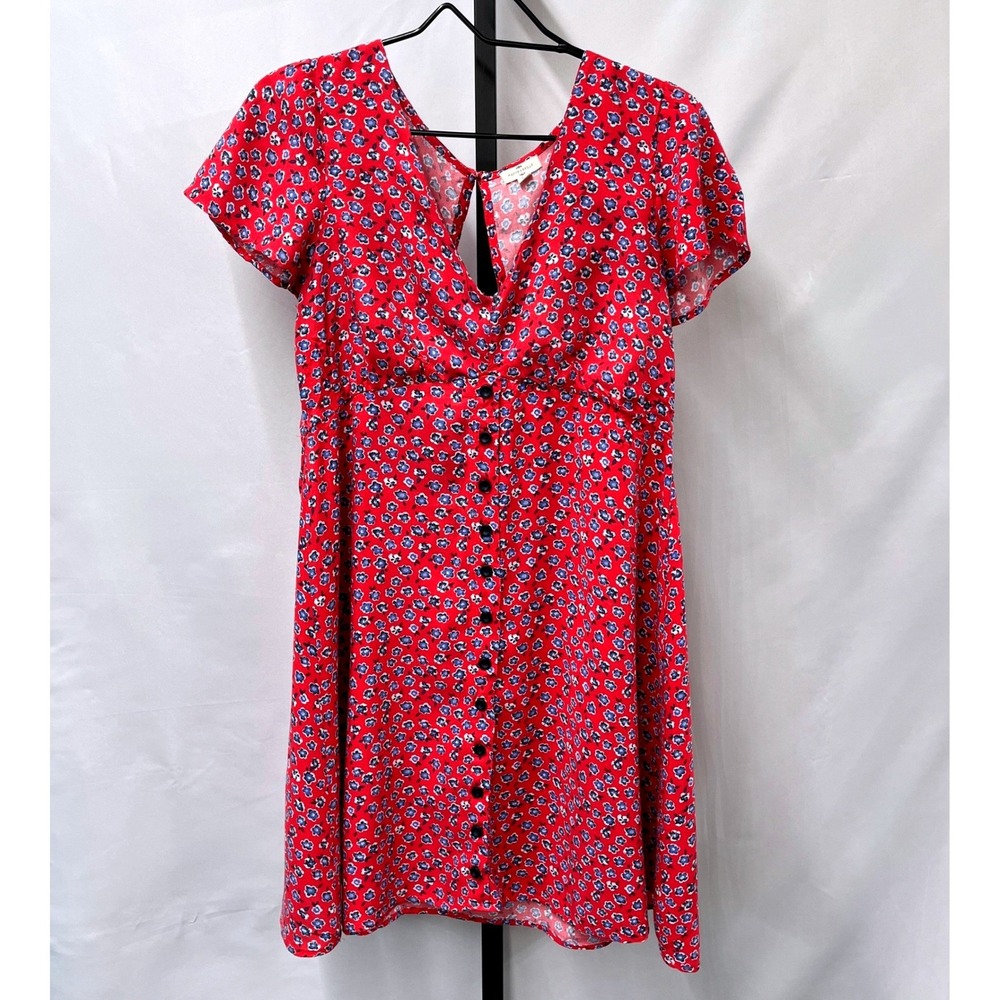 Mason & Belle Red Floral Button Front Mini Dress Medium Boho Cottagecore Y2K